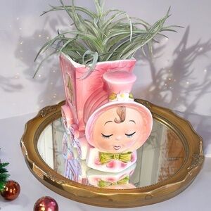 Lefton planter, baby girl train, signed, vintage ceramic, excellent condition